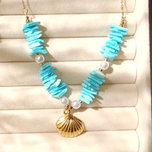 Collier coquillage bleu